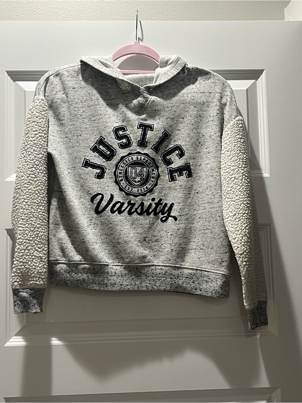 Active USA Gray Hoodie with Cream Sherpa Sleeves
